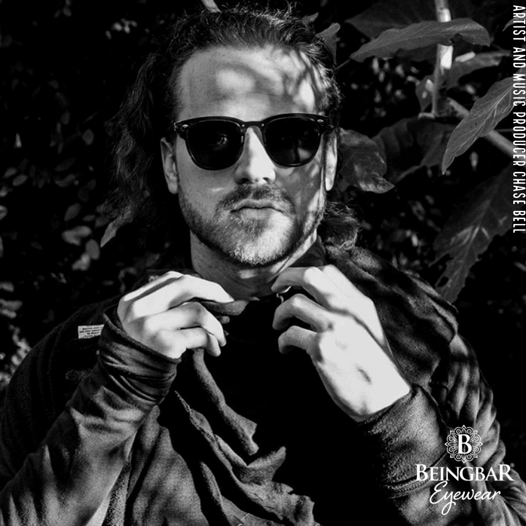 Chase Bell wearing BEINGBAR Eyewear bw image Chase Bell wearing BEINGBAR Eyewear bw image