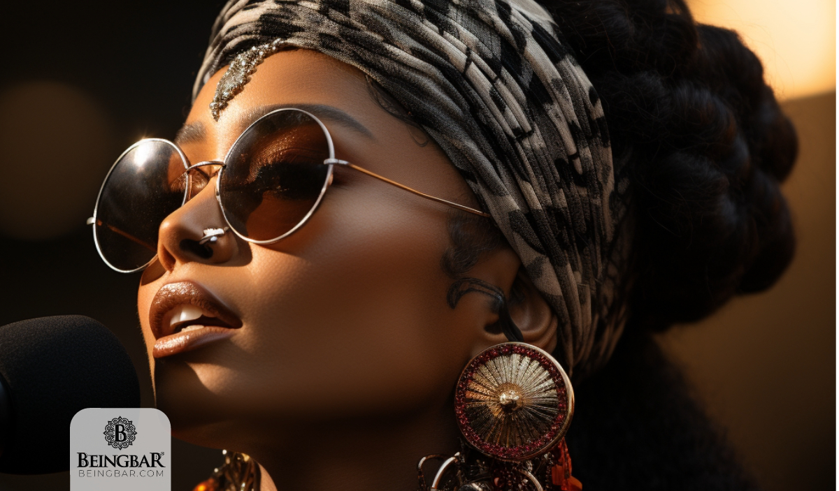 Erykah Badu, an icon of cultural empowerment, wearing iconic eyewear